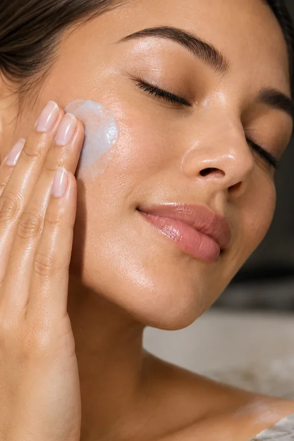 Balm massaged into the cheek