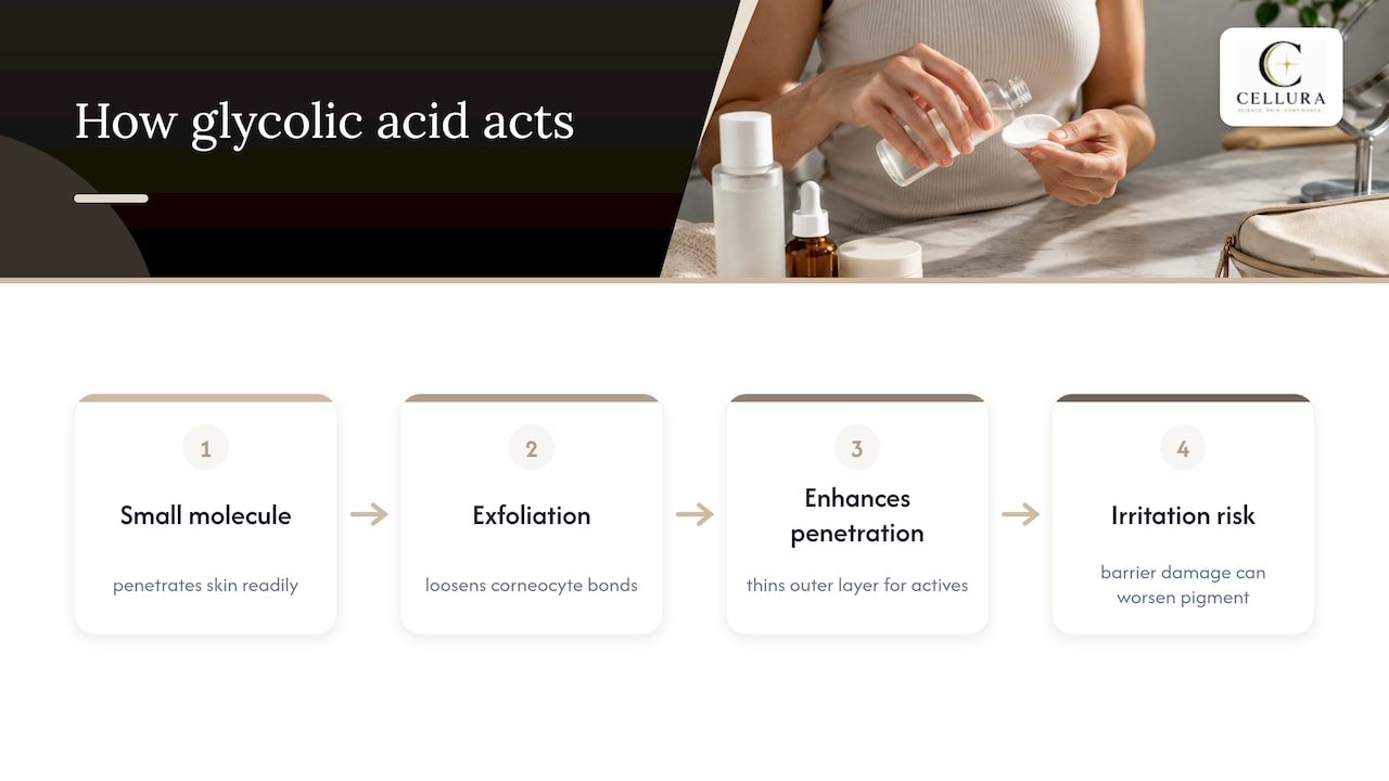 Glycolic acid explained: how this exfoliant actually changes pigment — overview diagram